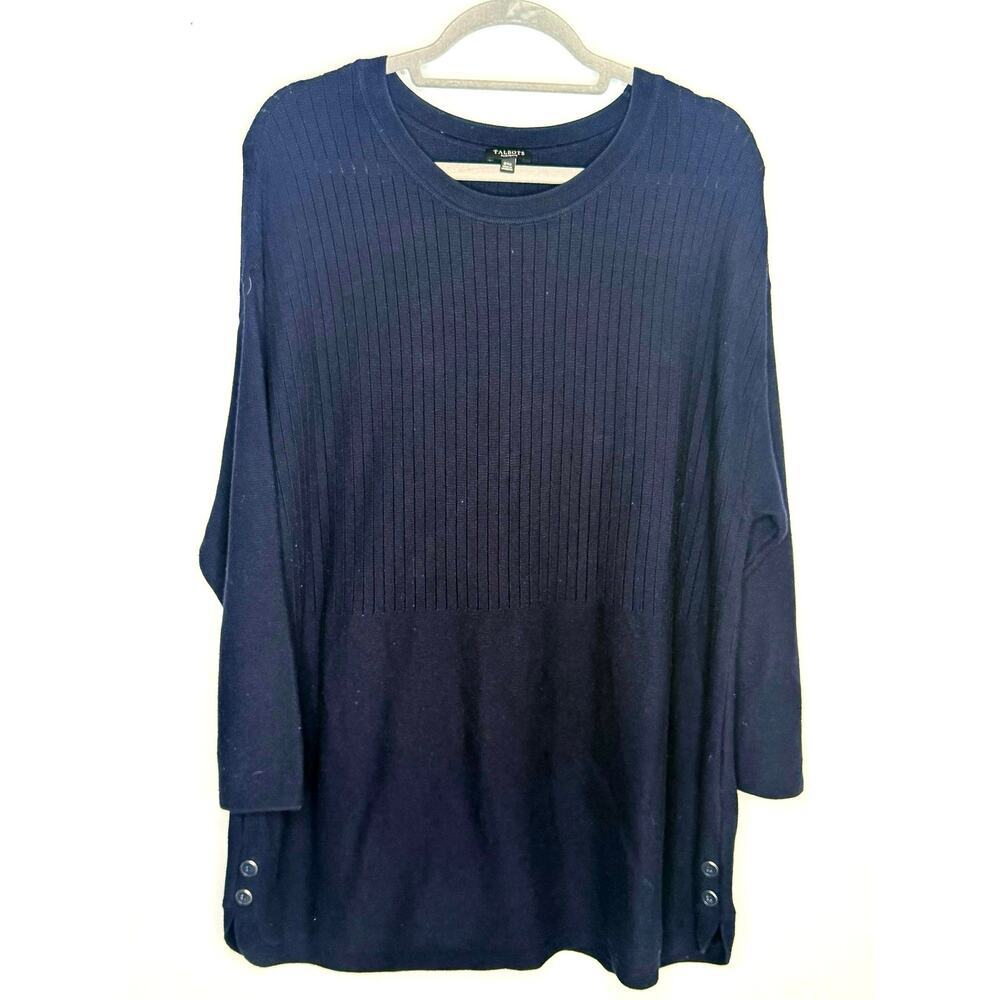 Talbots Navy Cotton Blend Knit Round Neck 3/4 Sleeve Sweater Plus Petite 2XP